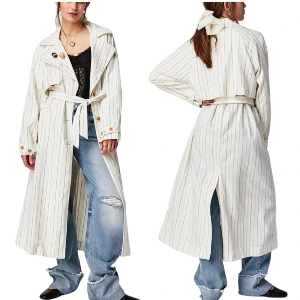 We The Free / Free People Melia Mac Linen Blend Contemporary & cool Trench Coat - Picture 1 of 9